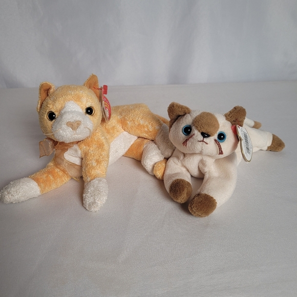 Ty Other - Ty Beanie Babies Lot Of 2 Cat Plush Siamese Snip 1996 Orange Tabby Tabs 2001